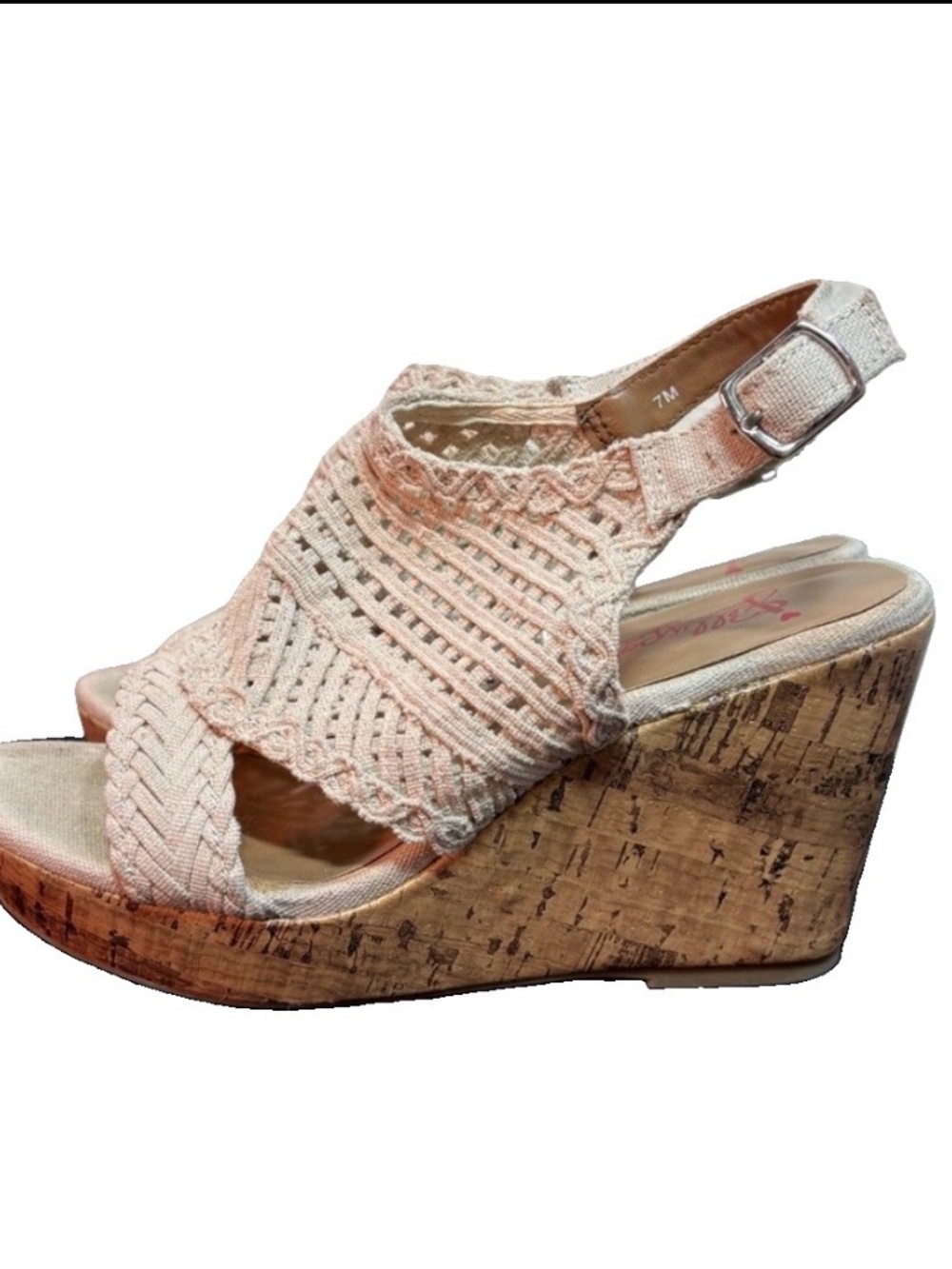 Jelly Pop Hestia Crochet Cream Ankle Strap Cork Wedge Sandal Boho Size 7M